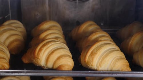 Croissants Baking in Oven, Golden Brown Pastries