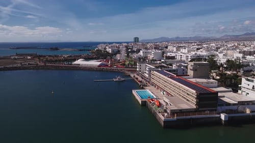 Aerial Arrecife Harbor Lanzarote Breakwater Fortress Ferris Wheel