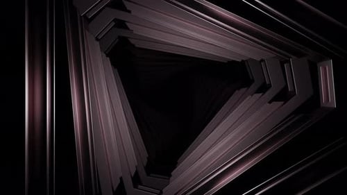 Abstract Optical Illusion with the Flight Through Triangular Shaped Monochrome Tunnel