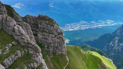 Approaching steep unapproachable rocks in the Bucegi Mountains, Romania.