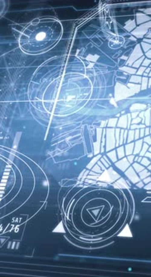 Futuristic HUD Interface with Data and Map Display