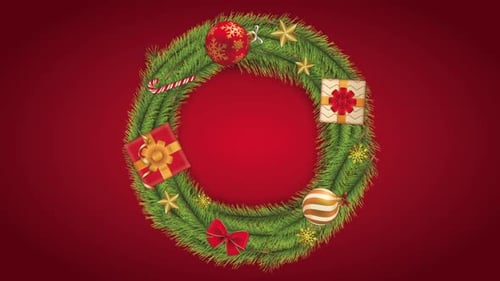 Animated Christmas Wreath with Rotating Holiday Decorations