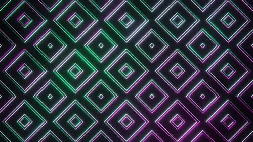 Turquoise And Pink On Black Abstract Neon Glowing Square Patterns Background Vj Loop Animation In HD