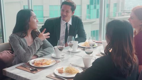 Business Lunch at Restaurant With City Views