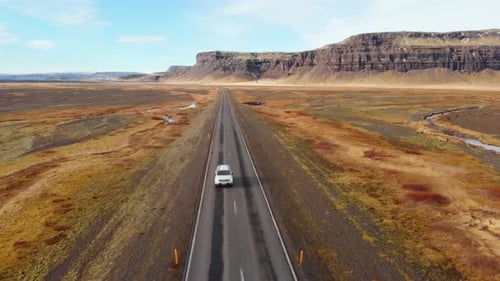 Aerial View 4 Wd Vehicle Drives On Ring Road (Editorial)