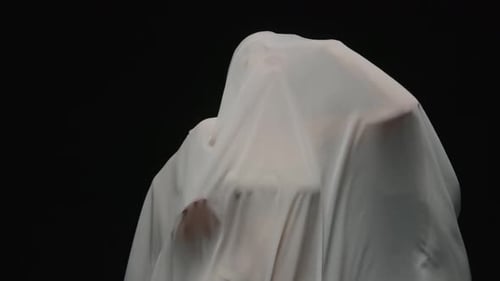 Figure Covered with Draped White Sheet
