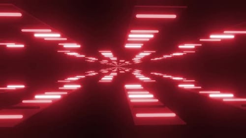 Túnel rojo dinámico con luces brillantes, viaje digital hacia el futuro