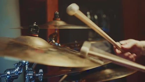 Drummer Showcases Skill with Powerful Cymbal Technique in Studio
