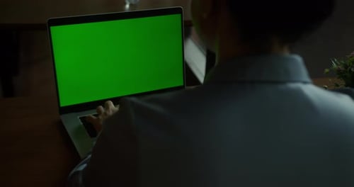Businesswoman Using Green Screen Notebook Woman Hands Typing at Mockup Laptop Working Remotely in