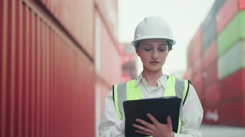 Female engineer using a tablet computer