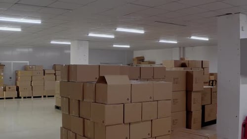 Cardboard Boxes Stored in Large Warehouse