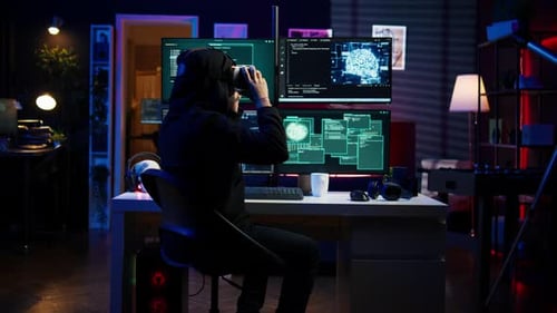 Hacker Using Virtual Reality Headset to Code Malware
