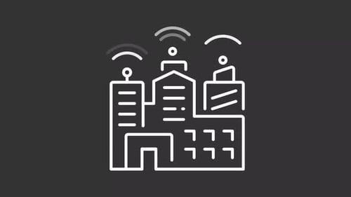 Corporate Buildings with Animated Wi-Fi Signal Icon