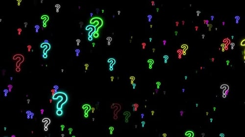 Colorful Neon Question Mark Icon Flying Background Loop