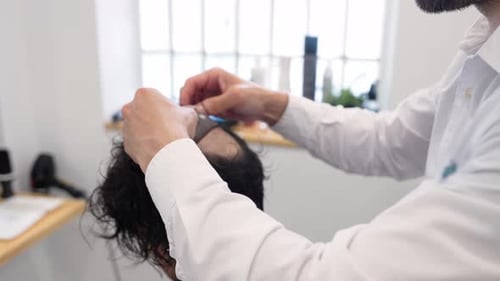 Barber Fitting Hairpiece for Hairstyle Makeover