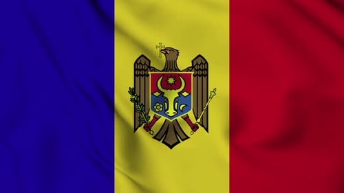 Realistic Waving Moldova Flag with National Emblem
