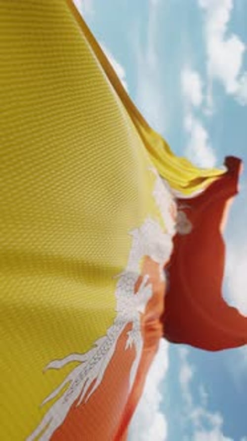 Waving Bhutan Flag with Realistic Fabric Movement