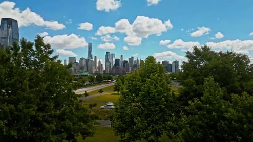 Manhattan New York Panorama New York City Skyline with Urban Skyscrapers and Yachts New York City