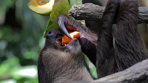 two toe sloth eating fruits