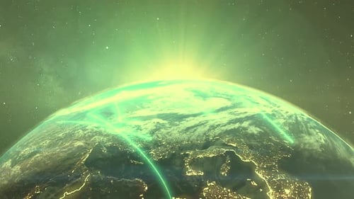 Le globe terrestre brille d'un vert vif