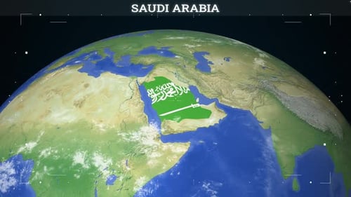 Digital Earth Globe Zoom to Saudi Arabia Flag Reveal