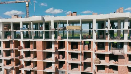 Panorama of a Multistorey Building Made of a Monolith Under Construction