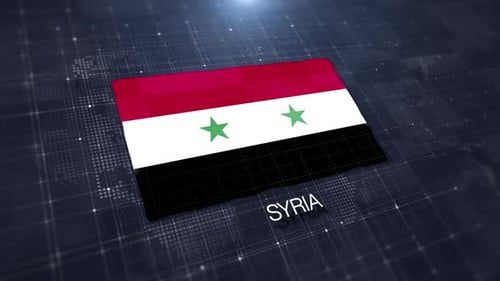 Syria National Flag Animation on a Digital World Map Background