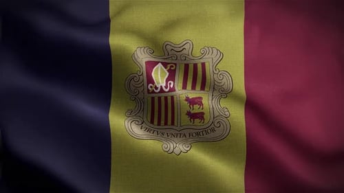 Wellenförmige Flagge von Andorra im Wind