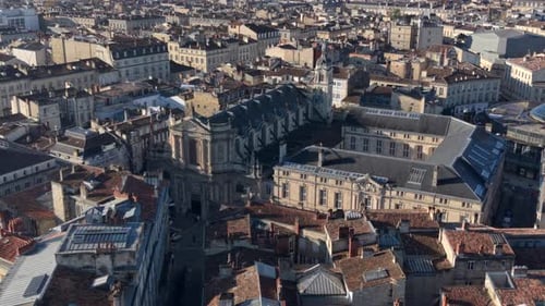 Aerial View of Historic European City Center, Rooftops, and Ancient Buildings