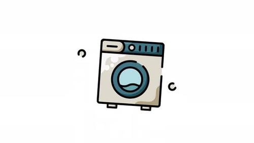 Animated Washing Machine Icon for Appliance and Home Concepts
