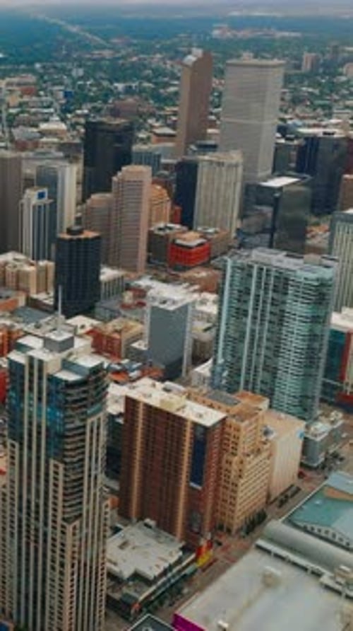 American city panorama. Cityscape of Denver Colorado from aerial. Vertical video