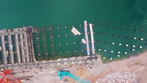 port quay concrete pouring stage drone view