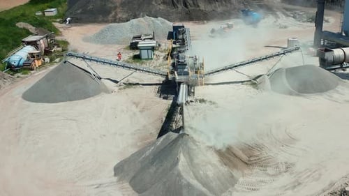 Aerial view of a cement plant at a quarry for the construction industry.