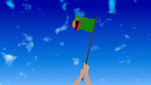 Animated Zambia National Flag Waving in Blue Sky