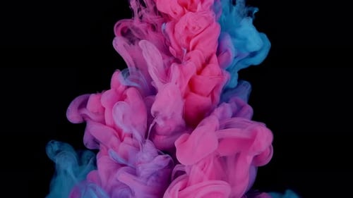 Pink and Blue Abstract Cloud Ink Mixed in Water Black Background