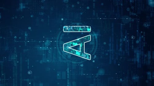 Blue digital AI letter and futuristic circle HUD big data processed with grid line and icon