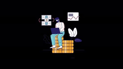 Flat Design Man Analyzing Cryptocurrency and Business Trends