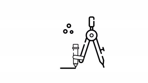 Icono de arte lineal de brújula geométrica animada con lápiz