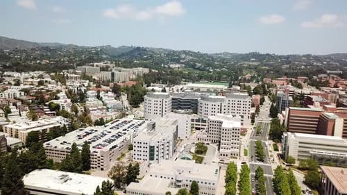 Los Angeles Aerial Shot of Westwood. Hollywood Hills and Bel-Air in the Background. Beautiful Cinema