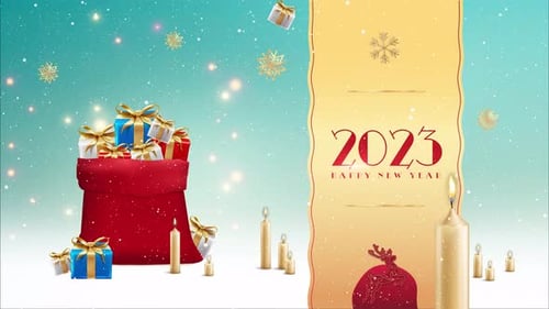 Festive New Year Christmas Celebration with Animated Gifts and Candles