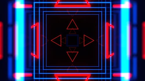 Blue And Red Neon Cyber Tunnel With Geometric Light Shapes Background Vj Loop In 4K