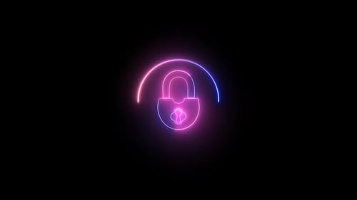 Glowing symbol of lock icon animated . motion graphics 4k videos . black background .