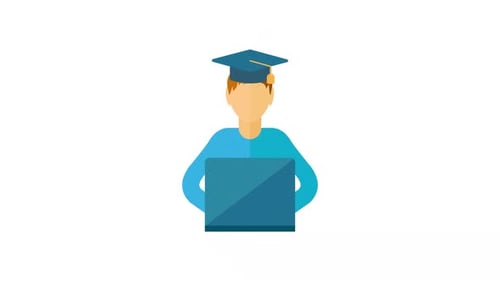 Flat Design Animation of a Graduating Student with Laptop