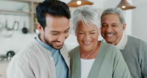 Three Family Members Take Selfie Together Inside
