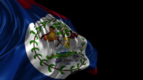 Belize Flag Waving Seamlessly on Black Background