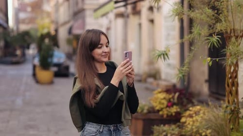 Street Stroll Young Woman Mobile Camera