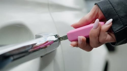 Pink Car Keys Opening The Lock