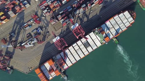 Port with Cargo Ship and Containers Import and Export