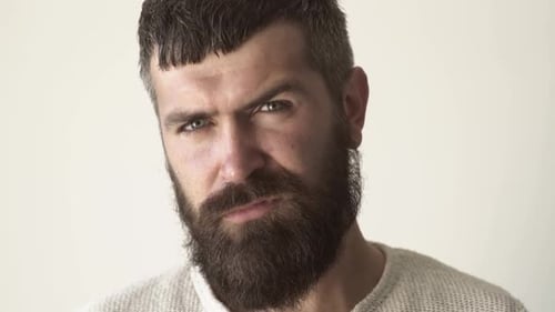 Serious Bearded Man Closeup Confident Male Model Portrait Handsome Guy Hipster Man with a Sharp