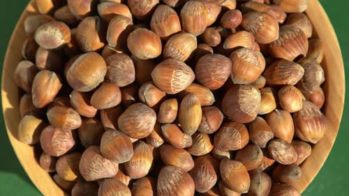 Abundance of Shelled Hazelnuts in Wooden Bowl